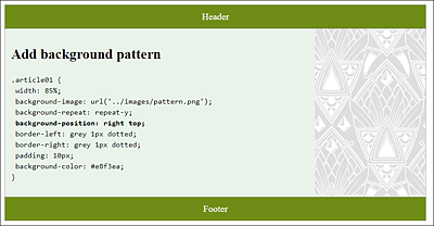 The Pattern Was Positioned via “background-position” at the Top Right (“right top”) and Tiled with “background-repeat” along the Y-Axis (“repeat-y”)