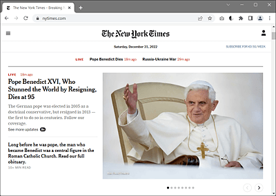 The New York Times Website on an Ordinary Desktop Screen