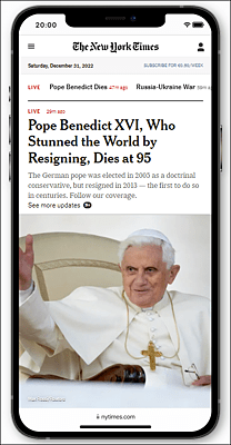 The New York Times Website with Adapted Viewport for Mobile Devices