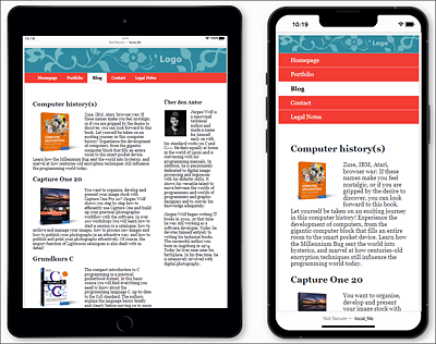 The Width for the Image in the <header> Adjusts for Tablets (Left) and the Width for the Image in the <header> Also Adjusts for Smartphones (Right)