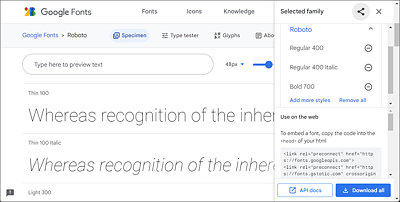 I’ve Chosen the Roboto Font with a Regular, Italic, and Bold Font Style