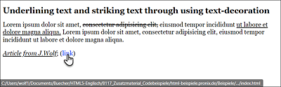 Underlining (or Undoing the Underlining) or Striking Text Through Using the CSS Feature “text-decoration”