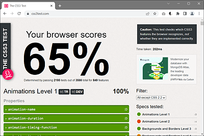 On https://css3test.com, You Get a Nice List of What the Web Browser Can and Can’t (Yet) Do in Detail