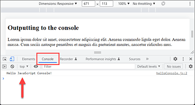 The Output of the JavaScript to the Console of the Web Browser