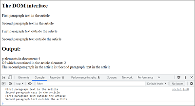 Demonstrates the “getElementsByTagName()” Method, Which Returns All Nodes of a Certain Tag Name (Here, “p”)