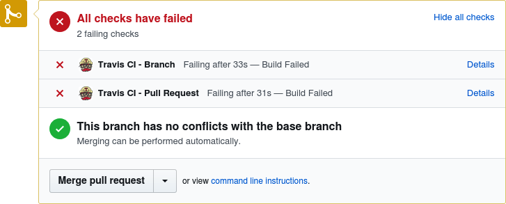 Travis CI - Branch and Travis CI - Pull Request have both failed a GitHub pull request